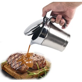 16OZ Gravy Boat Stainless Steel Gravy Warmer Serving Sauce Jug with Lid 450ML
