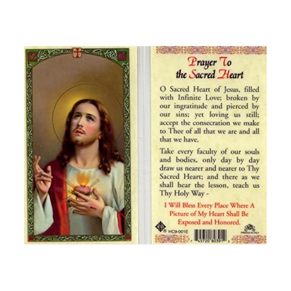 Prayer To The Sacred Heart.Laminated 2-Sided Holy Card (3 Cards