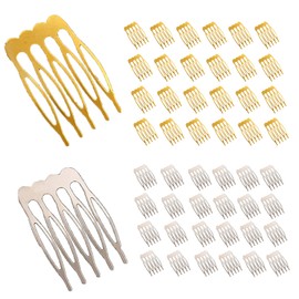 Brateuanoii 50 Pieces Hair Side Comb, Metal Bridal Wedding Comb, Hair Clip Combs, for Women Girls Hair Decorative Hair Accessories Jewellery Making DIY (Gold + White K)