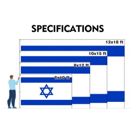 PLAIEI Extra Large Israel Flag 10x15FT Giant Israeli National Flag Printed 100D Polyester With 5 Grommets For Israelite Themed Festival Events Parades Party Decor