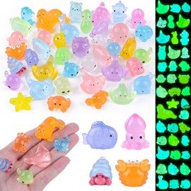 40 Pcs Mini Sea Resin Animals, 40 Styles Luminous Ocean Resin Animals Glow in the Dark Tiny Sea Miniature Figures for Fairy Garden Landscape Dollhouse Accessories Hide Crafts Decor