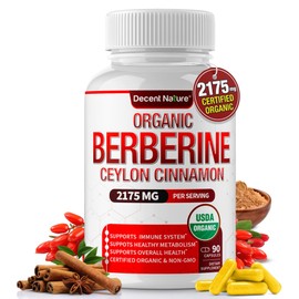 Organic Berberine with Ceylon Cinnamon 2175mg - Premium berberine supplement high purity extract USDA Organic, support immune system, Berberine Plus Complex, Non-GMO Vegan for Men Women 90 Capsules