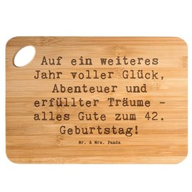 Mr. & Mrs. Panda Bambus - Schneidebrett Spruch 42. Geburtstag - Geschenk, Lebensfreude, Happy Birthday, Zukunft, Bambus Schneidunterlage, herzlicher