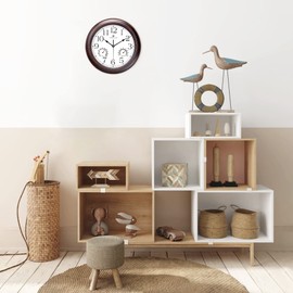 Lafocuse Mahogany Color Retro Wall Clock with Thermometer and Hygrometer, Horloge Murale Kitchen Wall Clock for Home Decor 12 Inch Silent Living Room Bedroom Office