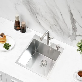 Jshozzy 18 inch Drop in Kitchen Sink, 18" x 17" Bar Sink Drop in Utility Sink 16 Gauge Stainless Steel Small Kitchen Bar Sink Single Bowl Deep Kitchen Sink