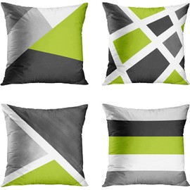 Emvency Set of 4 Throw Pillow Covers Modern Abstract Stripe Simple Geometric Acrylic Bold Decorative Pillow Cases Home Decor Square 16x16 Inches Pillowcases(Grey Green)