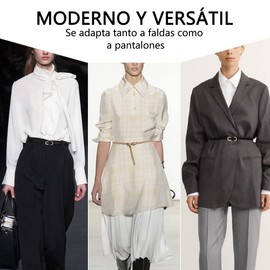 PEIONO Cinturón para Mujer de Piel, 2 Piezas de Ajustable Cinturón con Hebilla Metálica, Cinturón de Vestir Ajustado para Mujer para Vestidos, Camisas, Traje, 1 cm de Ancho (Negro & Marrón)