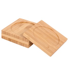 BambooMN Heavy Duty 100% Eco-Friendly Natural Bamboo Coasters - 3.75" x 3.75" - Square - 4 Piece Coaster Set