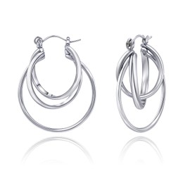 Triple Layer Silver Teardrop Hoop Earrings, Twisted Design, Fashion Jewellery for Women