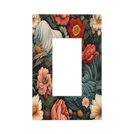 Naiqadnehz Decorative Outlet Covers Rooster Flowers Red White Chicken Floral 1 Gang Single Rocker Light Switch Cover Plate Wall Plates GFCI Faceplate for living Room Farmhouse Decor