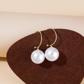 Bridal Large Pearl Drop Dangle Earrings Half Open Hoop Earrings with Pearl Pendant Wedding Ear Jewelry for Women and Girls (White, One size)