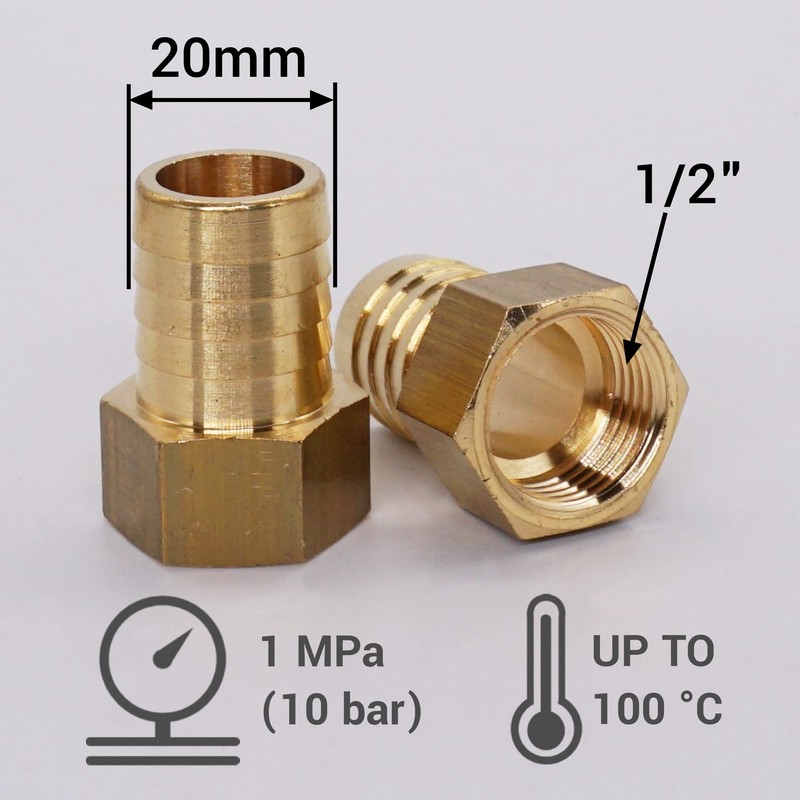 SKIR'CO 2 pcs Female Thread Barb Brass Fitting 1/2" x