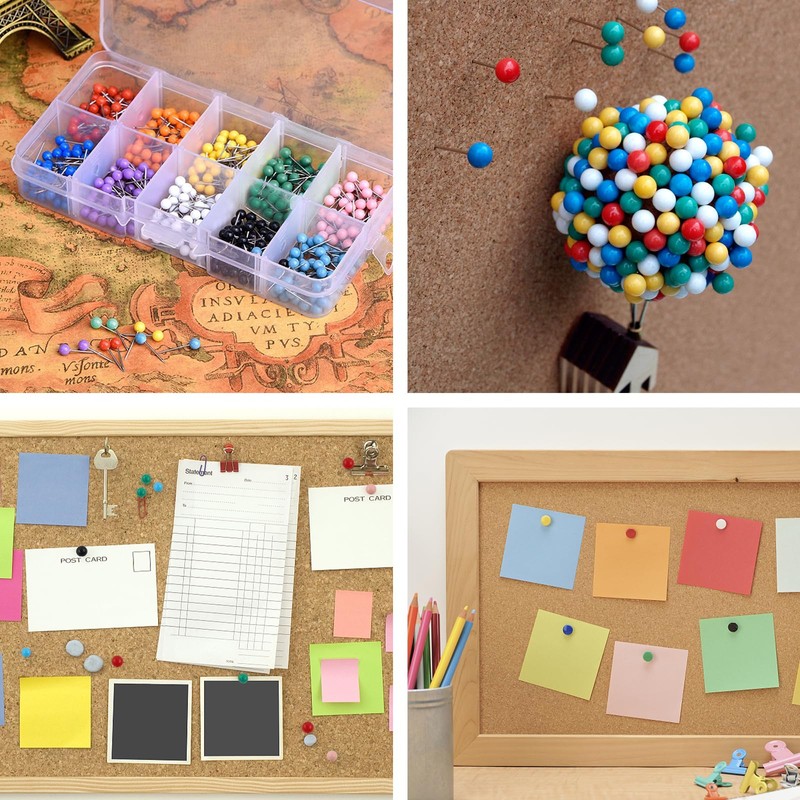 Pack of 1000 push pins, round head pins, map nails,