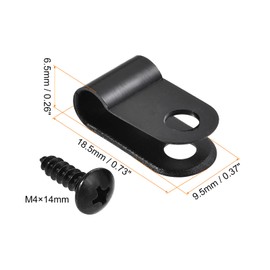 Rebower R Type Cable Clamp Wire Management Clips (With Screws) [Keep Wires Clean] - Nylon / 5.3mm/Black / 50pcs