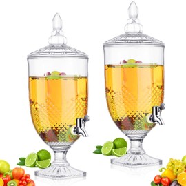 Bokon 1.3 Gallon Drink Dispensers for Parties Crystal Iced Beverage Dispenser with Stand and Spigot, Glass Liquid Containers Wide Mouth Beverage Server for Juice Tea Party Bar Wedding (2)
