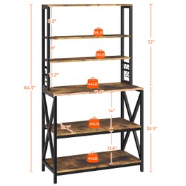 Yaheetech 6-Tier Kitchen Bakers Rack, 31.5 Inch Coffee Bar Table, Farmhouse Microwave Oven Stand Cabinet for Small Spaces, Corner Organizer Storage Shelf for Spices and Pots Rustic Brown