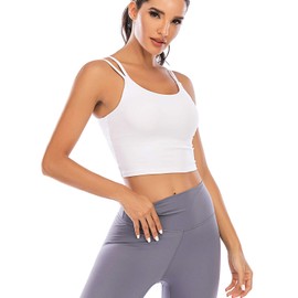 DODOING Women Padded Sports Bra Wirefree Medium Support Yoga Bras Gym Running Workout Crop Tank Tops Bra Longline Camisole Bras