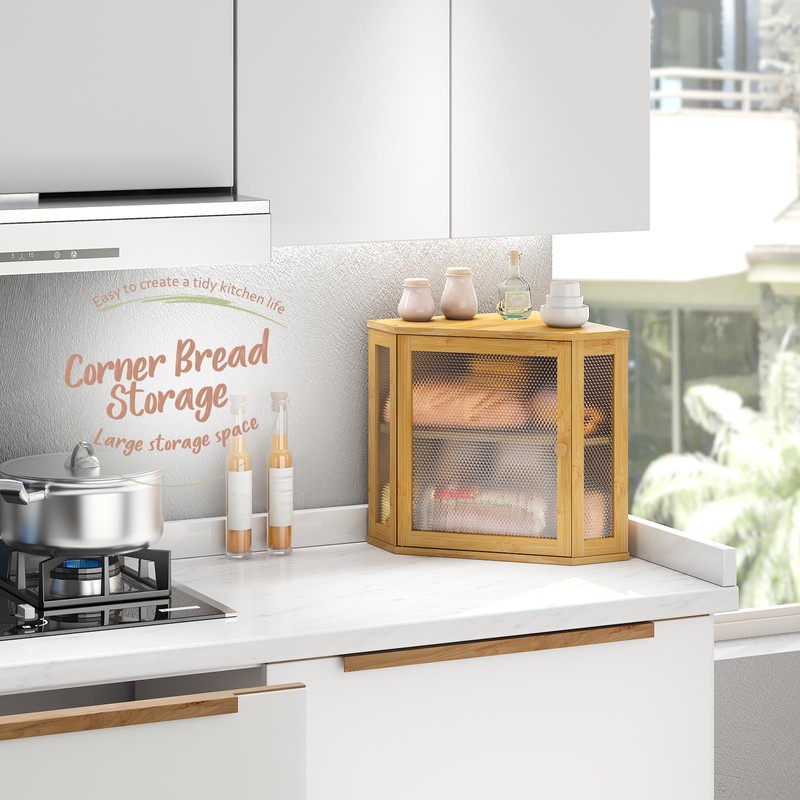 STDDRE Corner Bread Box Kitchen Countertop Extra Large Capacity Farmhouse