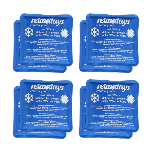 Relaxdays Kühlpads, 8er Set, Kalt-Warm-Kompressen, 11 x 11 cm, Erste