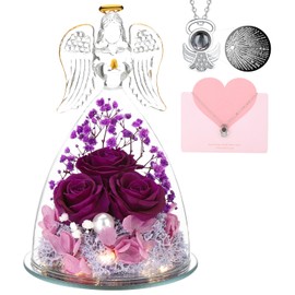 ANWEAO Mothers Day Flower Gifts for Mom,Angel Rose Gifts for Women,Glass Angel Figurine with Preserved Three Purple Roses,Forever Flowers Mothers Day Birthday Gifts for Women Mom Grandma Wife Her