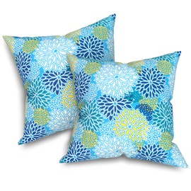 Melody Elephant Pack of 2 Patio Throw Pillow Covers ONLY, Water Repellent Cushion Cases 20x20 Inch, Square Pillowcases for Outdoor Couch Decoration, Dahlia Blue