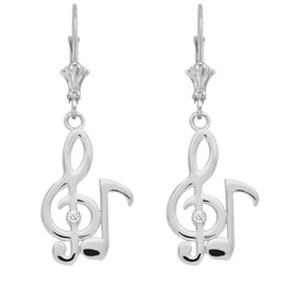 Elegant Diamond Treble Clef and Eighth Musical Note Earrings in Sterling Silver