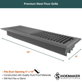 Shoemaker Manufacturing, Storm Gray, 4x14, Premium Floor Register, All Steel Heavy Duty Vent Cover