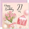27th Birthday Card for Women - Ladies Pink floral Birthday