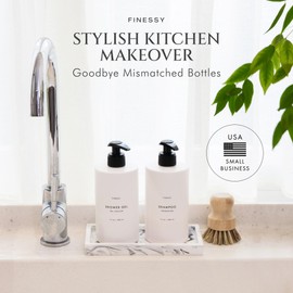 FINESSY White Hand and Dish Soap Dispenser Set 3 Pack, Kitchen Soap Dispenser Set with Tray, Hand Soap and Lotion Dispenser Set with Tray, Dish and Hand Soap Dispenser Set, Modern Ktchen Decor