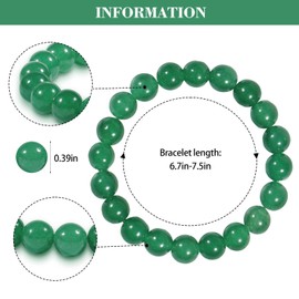 Natural Stretch Jade Bracelet for Women Men 10MM Bead 6.7 Inch to 7.5 inch Healing Crystal Energy Gemstone Bracelet for Women Men Gift (green)