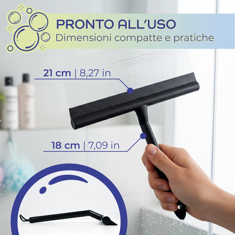 Tergivetro per doccia Nero 21x20,8 cm con Supporto da Parete