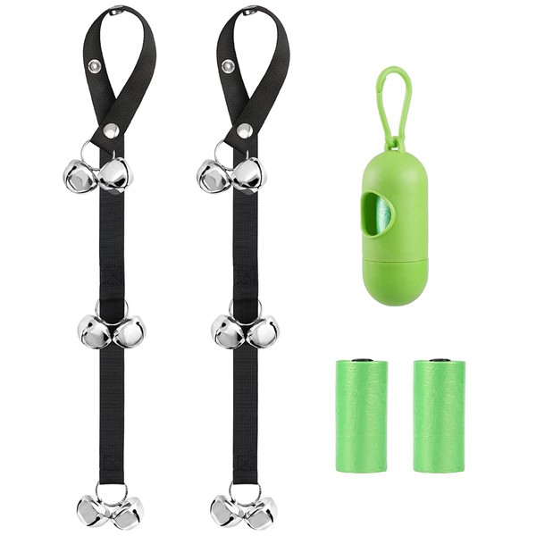 Kytely Dog Bells to Go Outside, Premium Quality Dog Door Bell for Door Knob/Potty Training, Adjustable Dog Bell for Puppies Dogs Include 1 Dog Poop Bag Dispenser and 2 Rolls Waste Bag