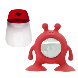 Prince Lionheart eyeSMILE Toothbrush & Toothpaste Holder Set with Faucet Extender, Flashbulb Fuchsia