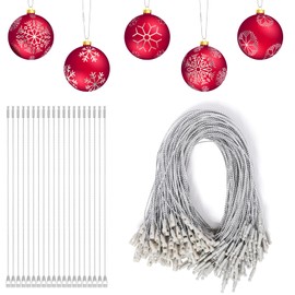YOULEY 200Pcs Ornament Hangers Silver Ornament String with Snap Locking Christmas Ornament Hangers for Christmas Tree Ornament Decorations