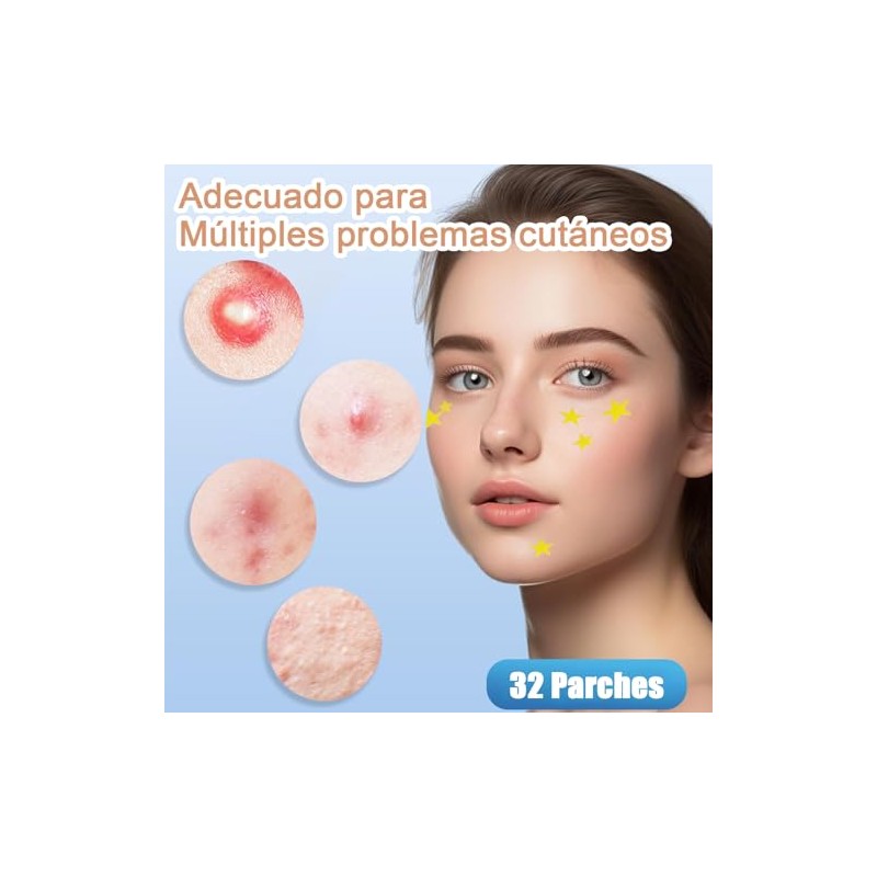 32 Piezas Parches para Acné Estrellas,Estrellas Pimple Patch,Parches Estrellas Acne,Parches