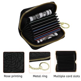 AdiStylinno Credit Card Holder Wallet, Flower Cloth Credit Card Case Portable 11 Card Slots Accordion Card Holder Wallet (Black)