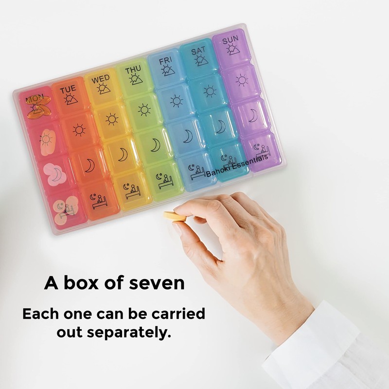 BaHoki Essentials Weekly Pill Organizer - Portable 7-Day Pill Box