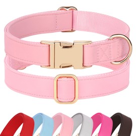 PET ARTIST Bright & Classic Leather Dog Collar, Durable & Heavy Duty Pink Dog Collar with Quick Release Metal Buckle, Adjustable Nylon Padded Pet Collar for Large Dogs Girl, Neck Fit 16-27"