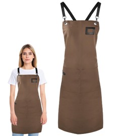 PTJJXA Baking Apron for Men and Women, 67 x 90 cm, Barbecue Apron for Men, Kitchen Apron, Waterproof, Cooking Apron, Women, Garden Apron, Adjustable, Canvas Aprons Catering with 2 Pockets, brown