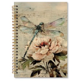 XNXLDYLH Vintage Dragonfly Shabby Chic Notebook Journal, Vintage Aesthetic Floral Spiral Notebook, Cottagecore Flower Journals Notebooks for Women, Dragonfly Office School Supplies Gifts, 5.5x8.3 Inch