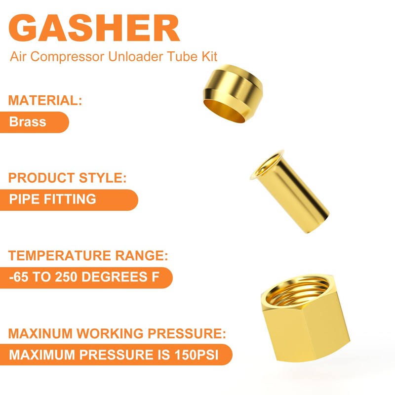 GASHER 10Pcs 15Inch Air Compressor Unloader Tube Kit, Contains 1/2"