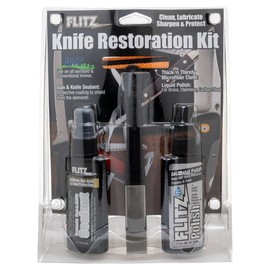 Flitz Knife Restoration Kit - USA-Made All-in-One Knife Cleaner & Restoration Tools - Includes 1.76oz Polish, 1.7oz Ceramic Sealant, Diamond Sharpener, & Microfiber Cloth - Rust Remover for Knives