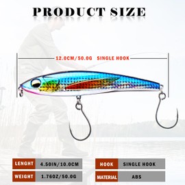 TABKSOLA Long Cast Sea Fishing Lure 12cm/50g Long Cast Pencil Lure Artificial Bait Sinking Sea Fishing Lure