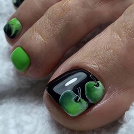 24 PCS Press on Toenails Apple Toenails Green Toenails Wearable Fake Toenails Gifts for Women and Girls (No.22)