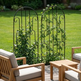 SCENDOR 2 Pack Arched Metal Garden Trellis for Climbing Plants 45" H x 15.9" W – Rustproof Iron Trellis with Decorative Scrollwork, Perfect for Roses, Clematis, Vines, and Patio Decor