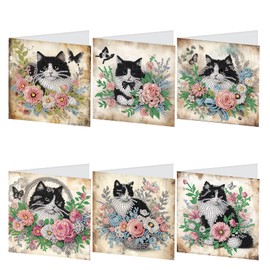 JISHSHAY 6 PCS Diamond Art Cards with Envelopes Diamond Painting Cards Diamond Art Greeting Cards Diamond Painting Greeting Cards Diamond Painting Kits Birthday Cards for Holiday Birthday Cat
