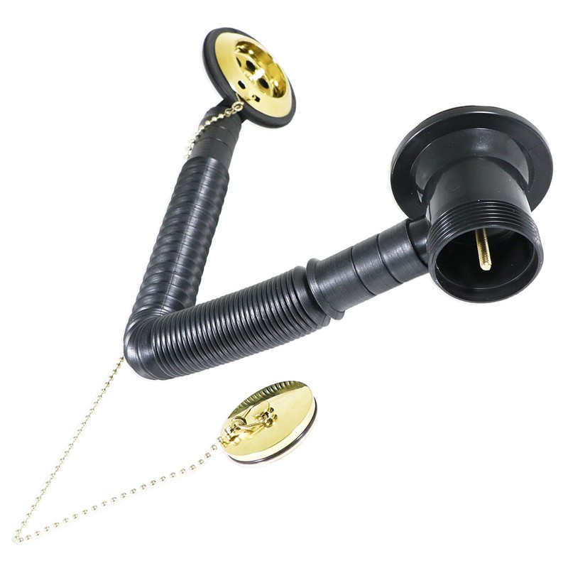 SPARES2GO Bath Combination Waste Plug and Chain Luxury Gold Brass