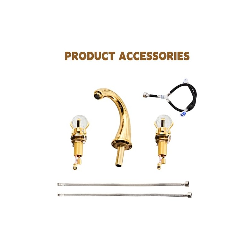 Bathroom Sink Faucet 3 Hole Deck Mounted Widespread Brass Bathroom