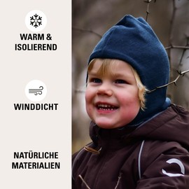 Mikk-line Children's Scarf Hat Balaclava 100% Mulesing-Free Insulating Wool Slip-On Hat High Breathability Balaclava for Girls and Boys, blue nights