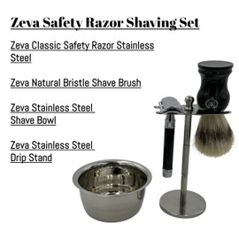Men Safety Razor Shaving Gift Kit | Vintage Wet Shave Grooming Set for Men - Includes: Safety Razor, Hair Shaving Brush, Drip Shave Stand, Shave Soap, Bowl & Double Edge Razor Blades (Gray)